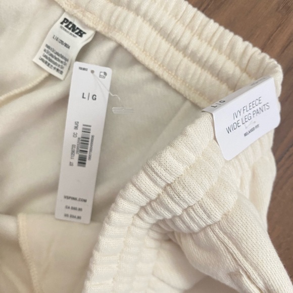 PINK Victoria’s Secret NWT Ivy Fleece Wide Leg Pants High Rise in Cream Sz Large - Picture 8 of 14